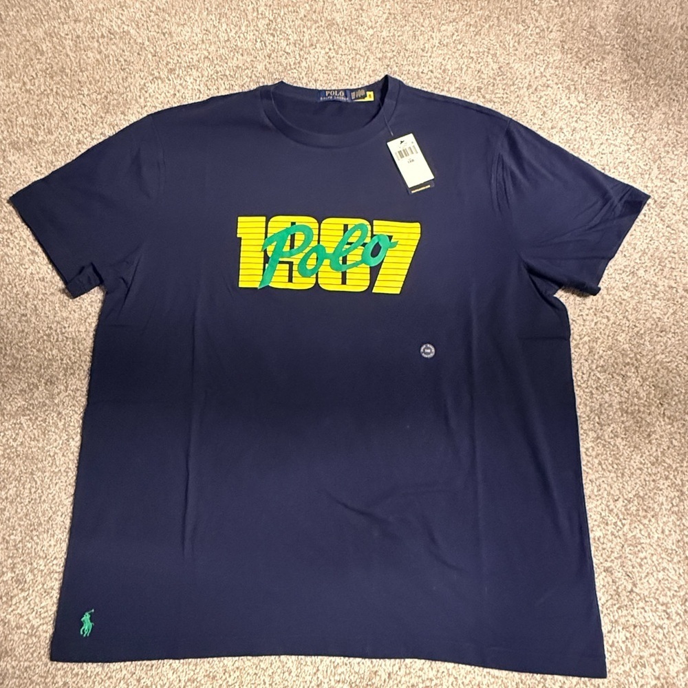Ralph Lauren Blue Tee with Yellow and Green Logo